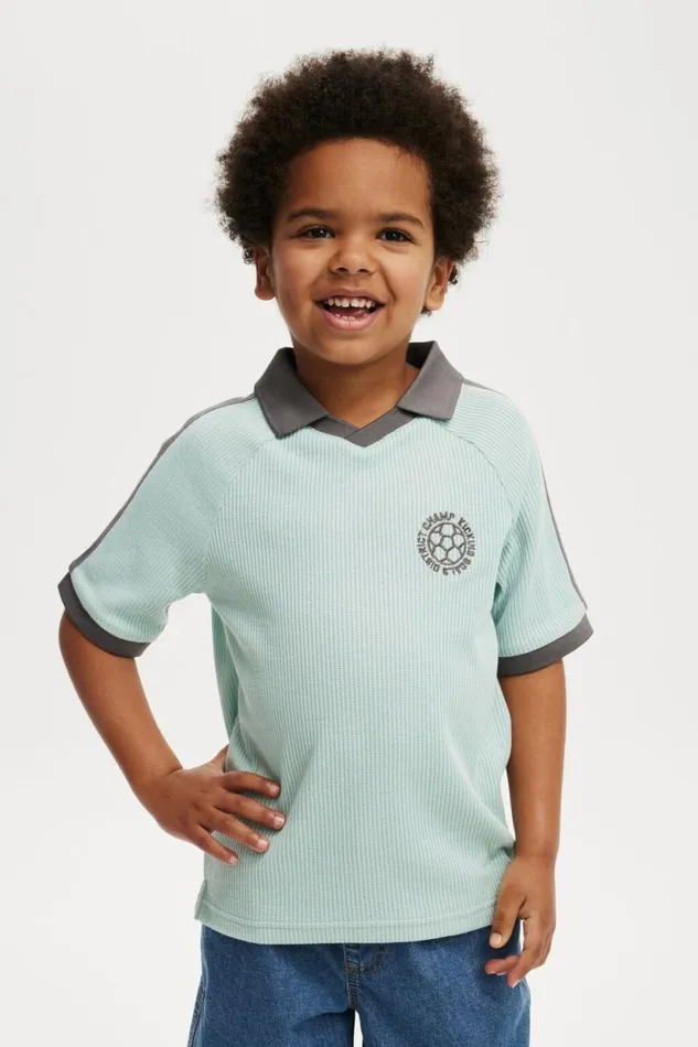 Walker Waffle Sport Polo Barber Bluerabbit Grey Boys Cotton On Tops and TShirts Walker Waffle Sport Polo Barber Bluerabbit Grey Boys Cotton On Tops and TShirts