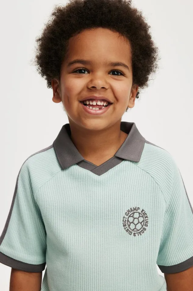 Walker Waffle Sport Polo Barber Bluerabbit Grey Boys Cotton On Tops and TShirts Walker Waffle Sport Polo Barber Bluerabbit Grey Boys Cotton On Tops and TShirts
