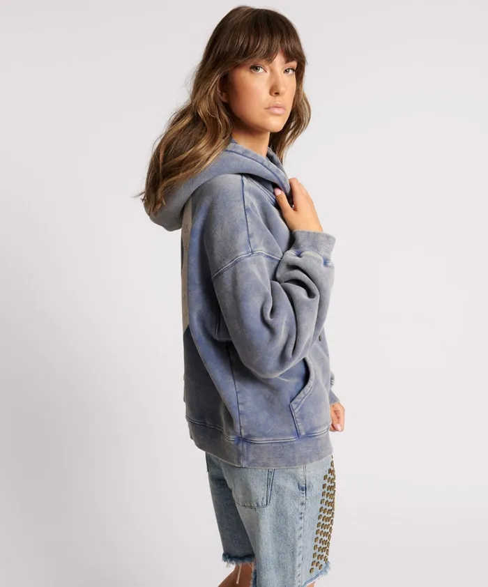 WASHED BLUE SMILEY BATWING HOODY Women One Teaspoon Hoodies And Sweats