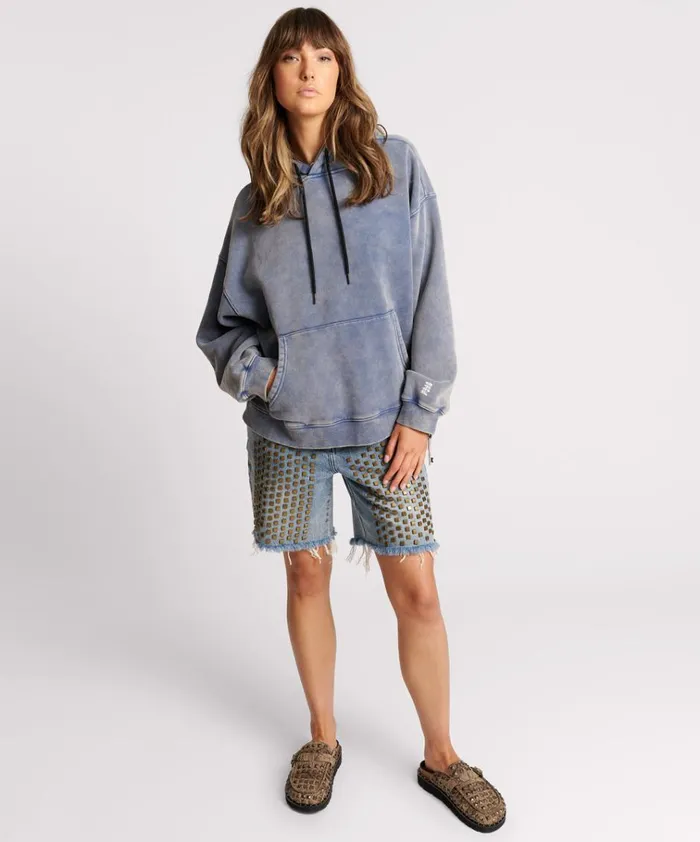 WASHED BLUE SMILEY BATWING HOODY Women One Teaspoon Hoodies And Sweats WASHED BLUE SMILEY BATWING HOODY Women One Teaspoon Hoodies And Sweats