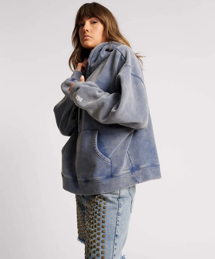 WASHED BLUE SMILEY BATWING HOODY Women One Teaspoon Hoodies And Sweats WASHED BLUE SMILEY BATWING HOODY Women One Teaspoon Hoodies And Sweats