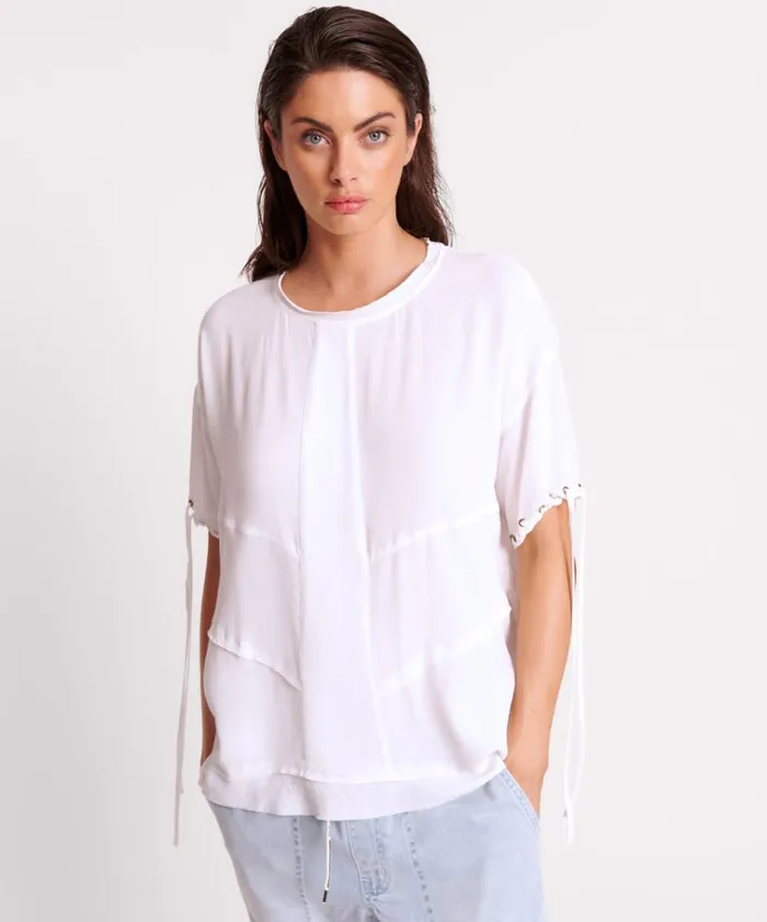 WHITE LACED CHARLESTON PANEL TEE Women One Teaspoon Tops