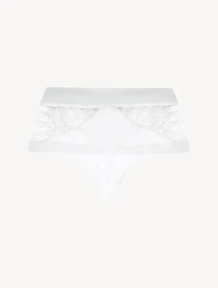 White Lycra Control Fit Highwaist Thong With Chantilly Lace Lingerie La Perla G String and Thong