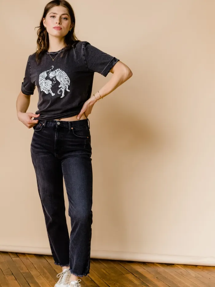 Women Able Chelsie Classic High Rise Straight Washed Black Pants