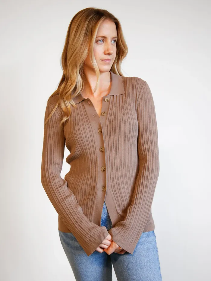 Women Able Serena RibKnit Cardigan Driftwood Sweaters