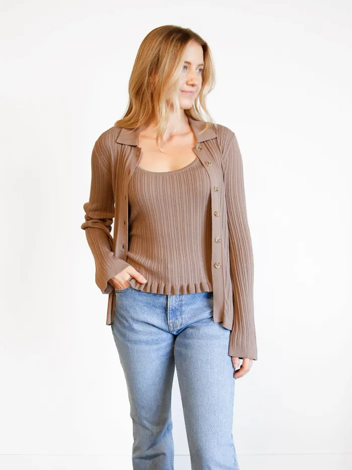 Women Able Serena RibKnit Cardigan Driftwood Sweaters