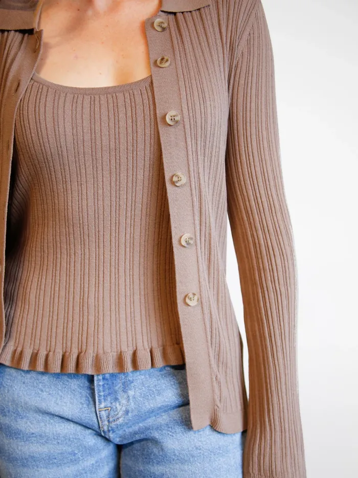 Women Able Serena RibKnit Cardigan Driftwood Sweaters