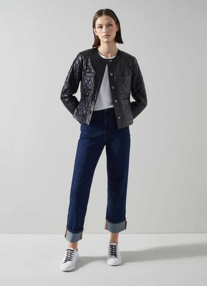 Women Albany Black Quilted Leather Jacket Black LKBennett Coats and Jackets