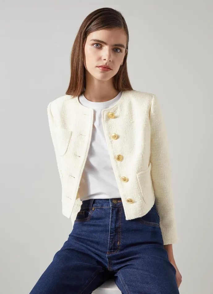 Women Alexa Cream Recycled CottonBlend Italian Tweed Jacket Cream LKBennett Coats and Jackets Women Alexa Cream Recycled CottonBlend Italian Tweed Jacket Cream LKBennett Coats and Jackets