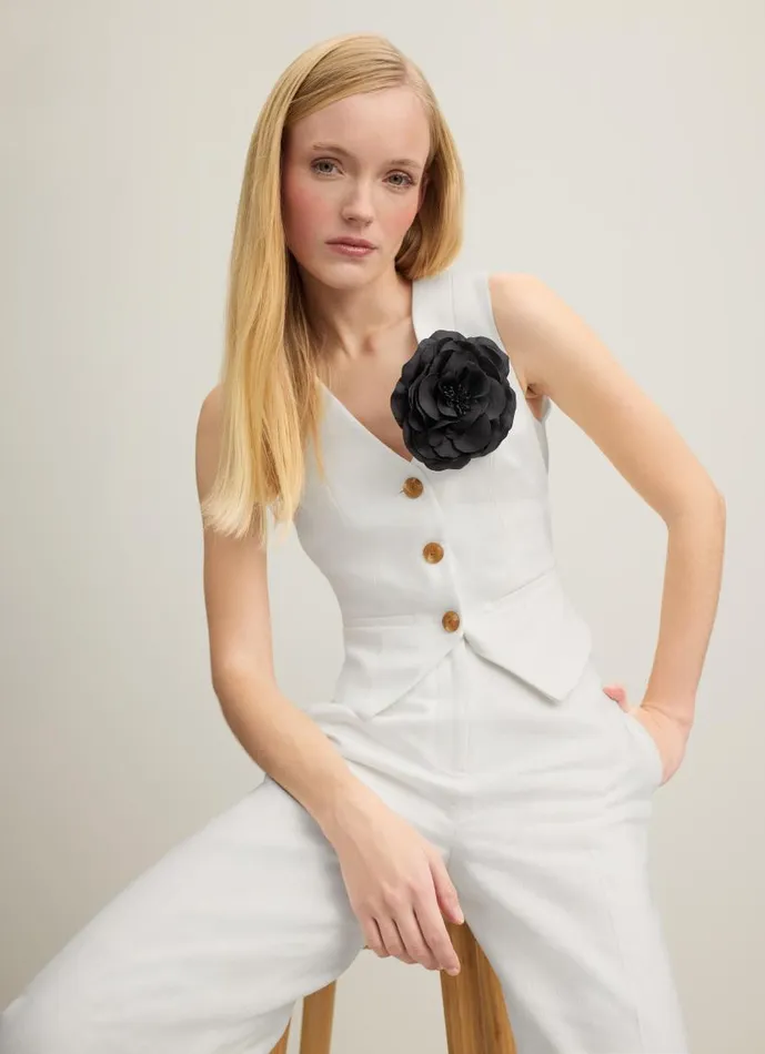 Women Ami Cream Italian Cotton Waistcoat Ecru LKBennett Coats and Jackets