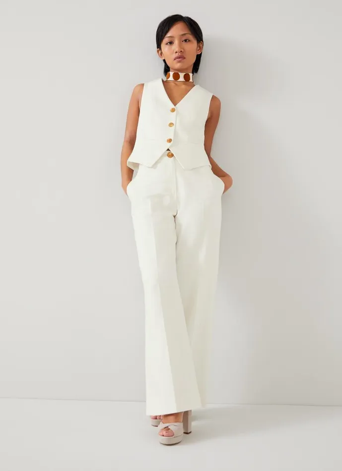 Women Ami Petite Cream Italian Cotton WideLeg Trousers Ecru LKBennett Trousers