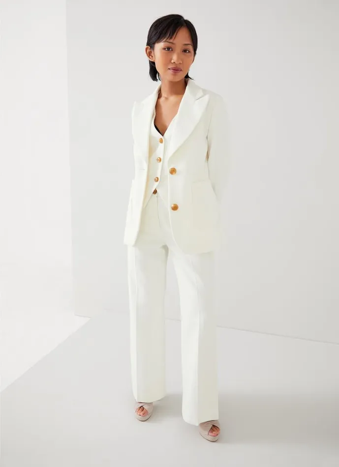 Women Ami Petite Cream Italian Cotton WideLeg Trousers Ecru LKBennett Trousers