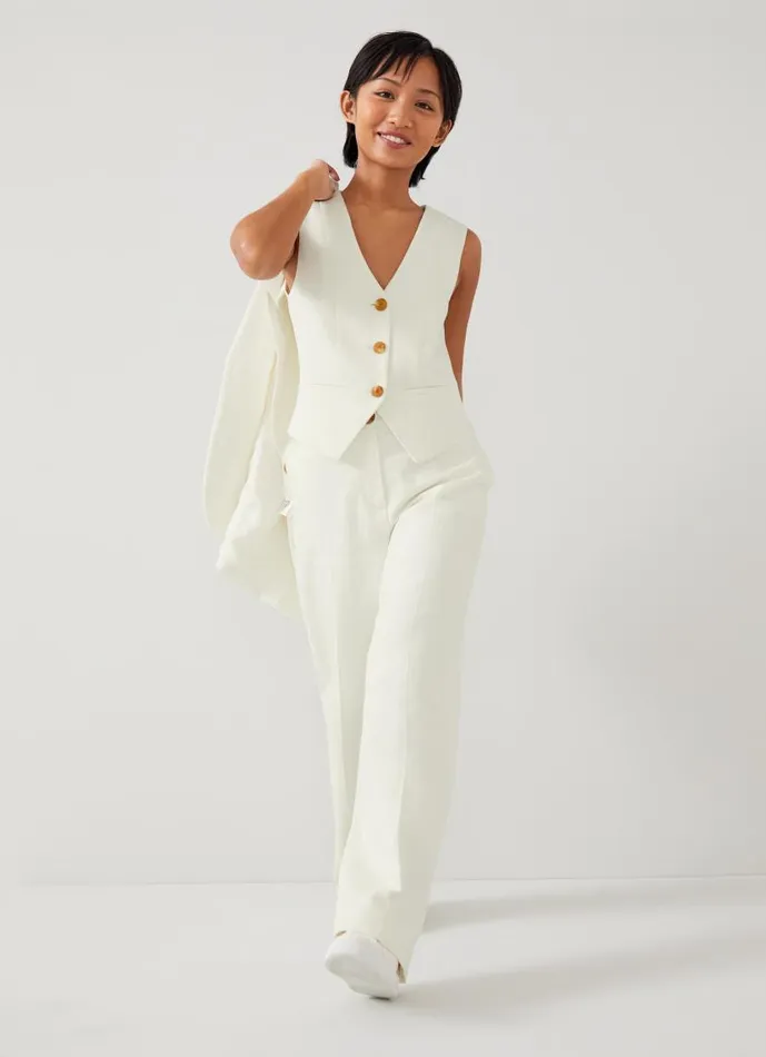 Women Ami Petite Cream Italian Cotton WideLeg Trousers Ecru LKBennett Trousers