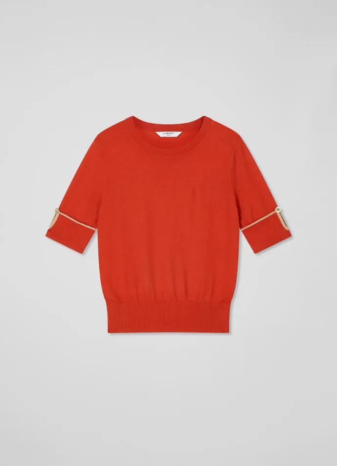 Women Bea Red Short Sleeve Knitted Top Ivory Red LKBennett Knitwear Women Bea Red Short Sleeve Knitted Top Ivory Red LKBennett Knitwear