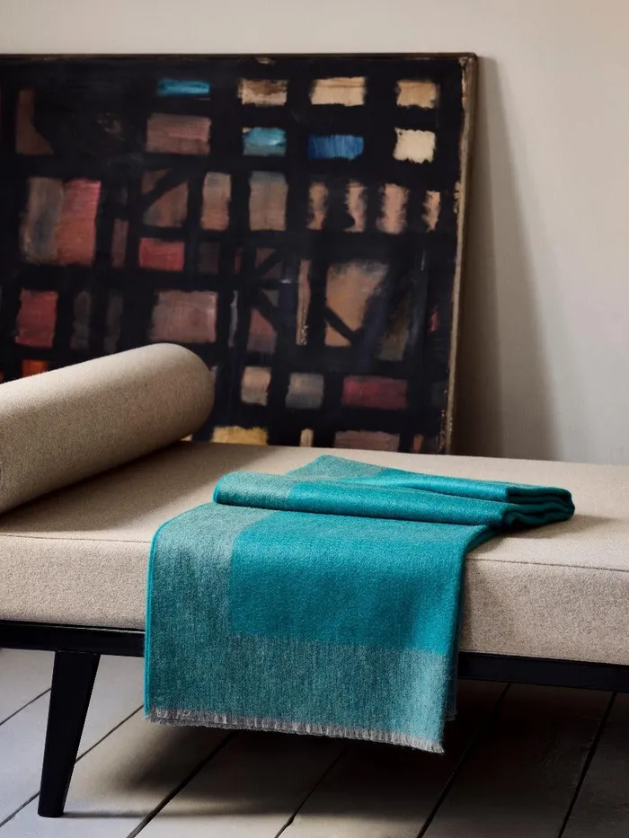 Women Begg X Co Arran Scarf Arran Border Cashmere Blanket Flannel Teal