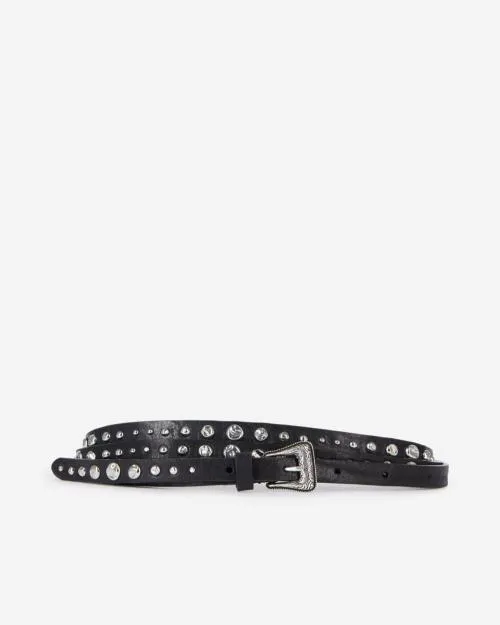 Women Belts The Kooples Thin Black Leather Belt With Studs Black