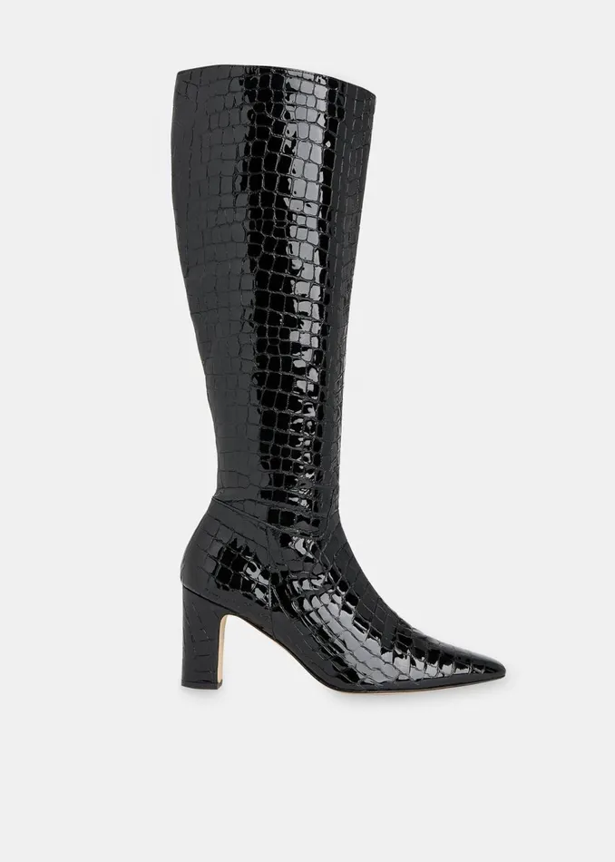 Women Boots Whistles Black Albie Croc Knee High Boot