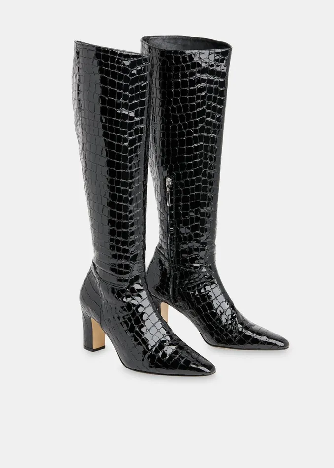 Women Boots Whistles Black Albie Croc Knee High Boot