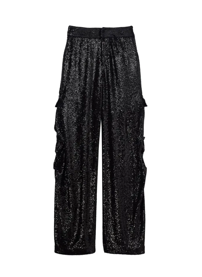 Women Bottoms ALC Megan Sequin Cargo Pant Black