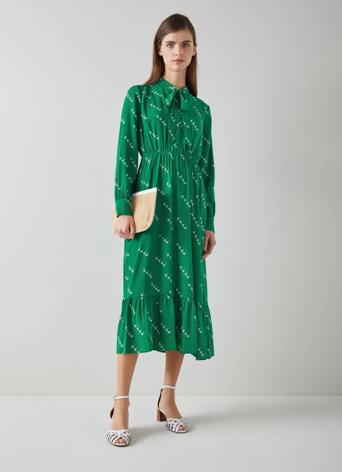 Women Bridget Green ViscoseSilk Monkey Print Dress Green Cream LKBennett Dresses Women Bridget Green ViscoseSilk Monkey Print Dress Green Cream LKBennett Dresses
