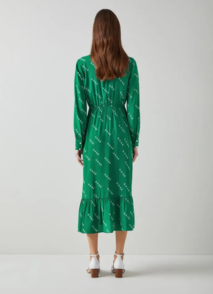 Women Bridget Green ViscoseSilk Monkey Print Dress Green Cream LKBennett Dresses Women Bridget Green ViscoseSilk Monkey Print Dress Green Cream LKBennett Dresses