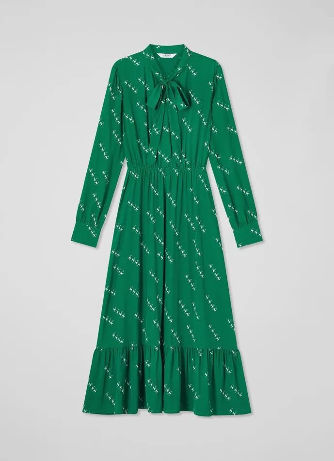 Women Bridget Green ViscoseSilk Monkey Print Dress Green Cream LKBennett Dresses Women Bridget Green ViscoseSilk Monkey Print Dress Green Cream LKBennett Dresses