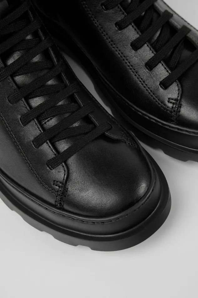 Women Camper Ankle Boots Brutus Black Leather Mid Boots
