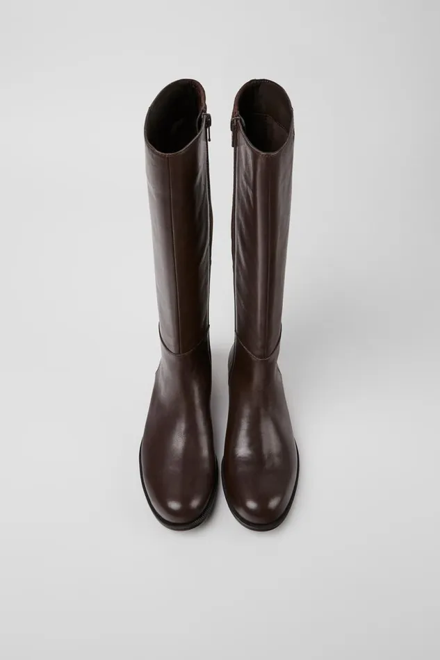 Women Camper Boots Mil Brown Leather And Textile Black Boots