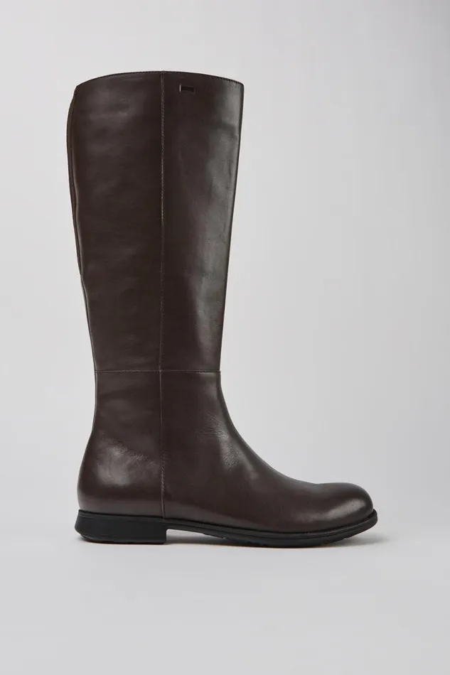 Women Camper Boots Mil Brown Leather And Textile Black Boots Women Camper Boots Mil Brown Leather And Textile Black Boots