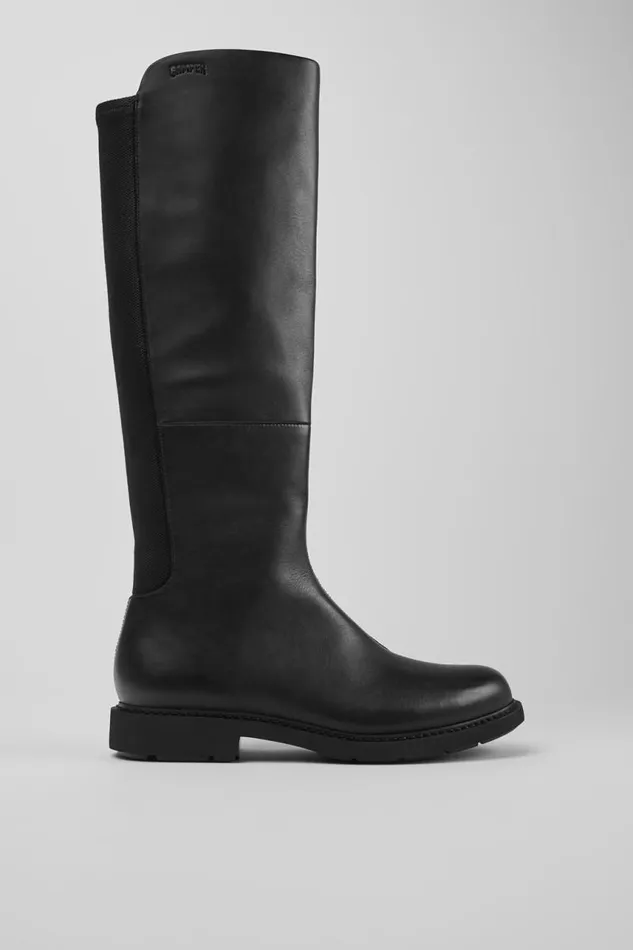 Women Camper Boots Neuman Black Leather And Textile Highboots Women Camper Boots Neuman Black Leather And Textile Highboots