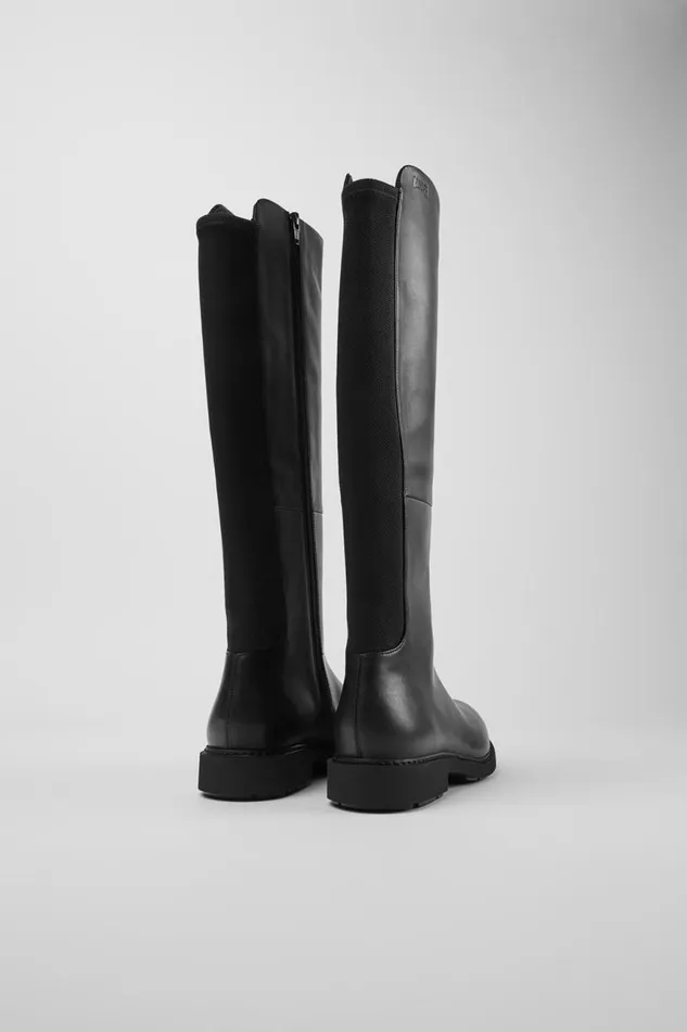 Women Camper Boots Neuman Black Leather And Textile Highboots Women Camper Boots Neuman Black Leather And Textile Highboots