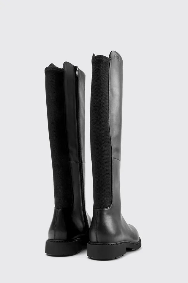 Women Camper Boots Neuman Black Leather And Textile Highboots Women Camper Boots Neuman Black Leather And Textile Highboots