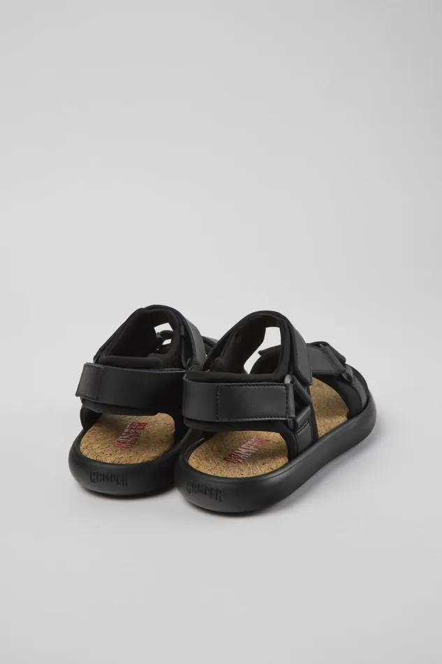 Women Camper Flat Shoes Pelotas Flota Black Leather And Textile Sandals Women Camper Flat Shoes Pelotas Flota Black Leather And Textile Sandals