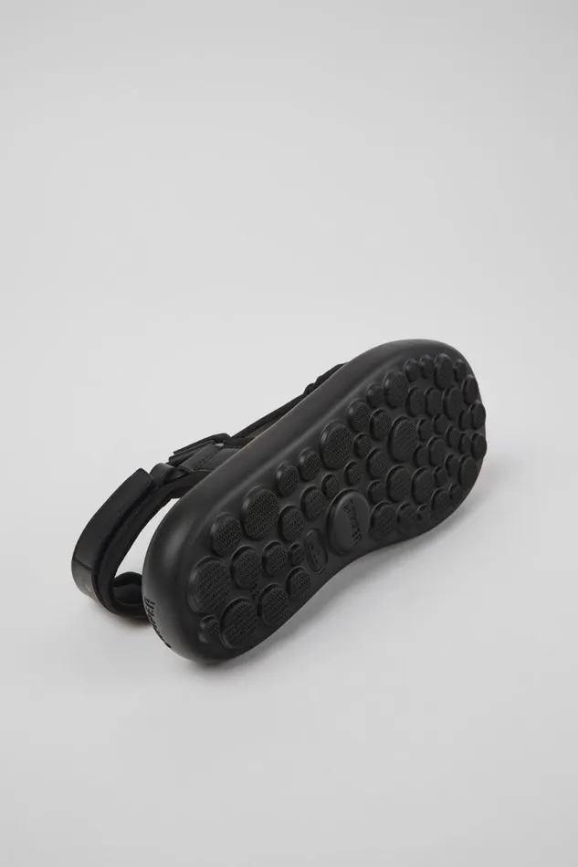 Women Camper Flat Shoes Pelotas Flota Black Leather And Textile Sandals Women Camper Flat Shoes Pelotas Flota Black Leather And Textile Sandals