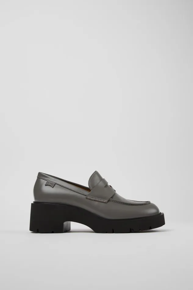 Women Camper Formal Shoes Milah Gray Leather Loafers Women Camper Formal Shoes Milah Gray Leather Loafers