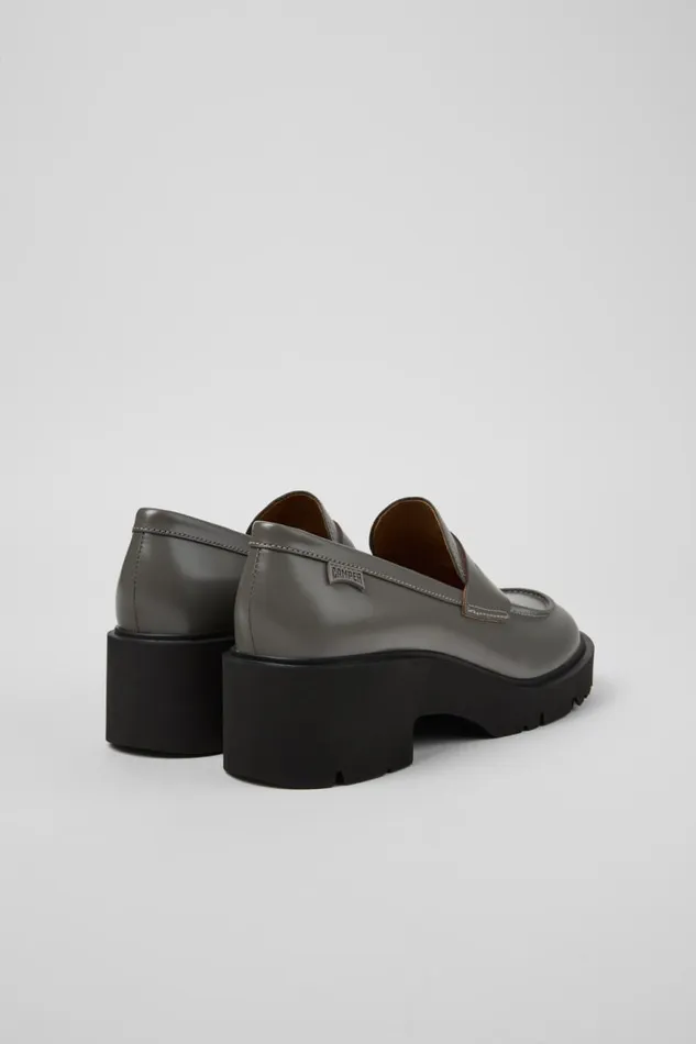 Women Camper Formal Shoes Milah Gray Leather Loafers Women Camper Formal Shoes Milah Gray Leather Loafers