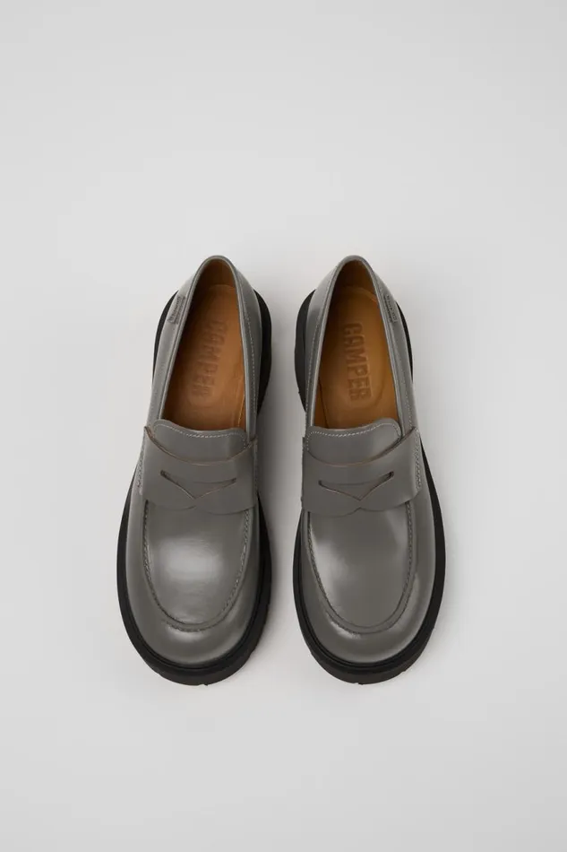 Women Camper Formal Shoes Milah Gray Leather Loafers Women Camper Formal Shoes Milah Gray Leather Loafers