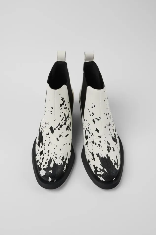 Women Camper Heels Bonnie White And Black Leather Ankle Boots Women Camper Heels Bonnie White And Black Leather Ankle Boots