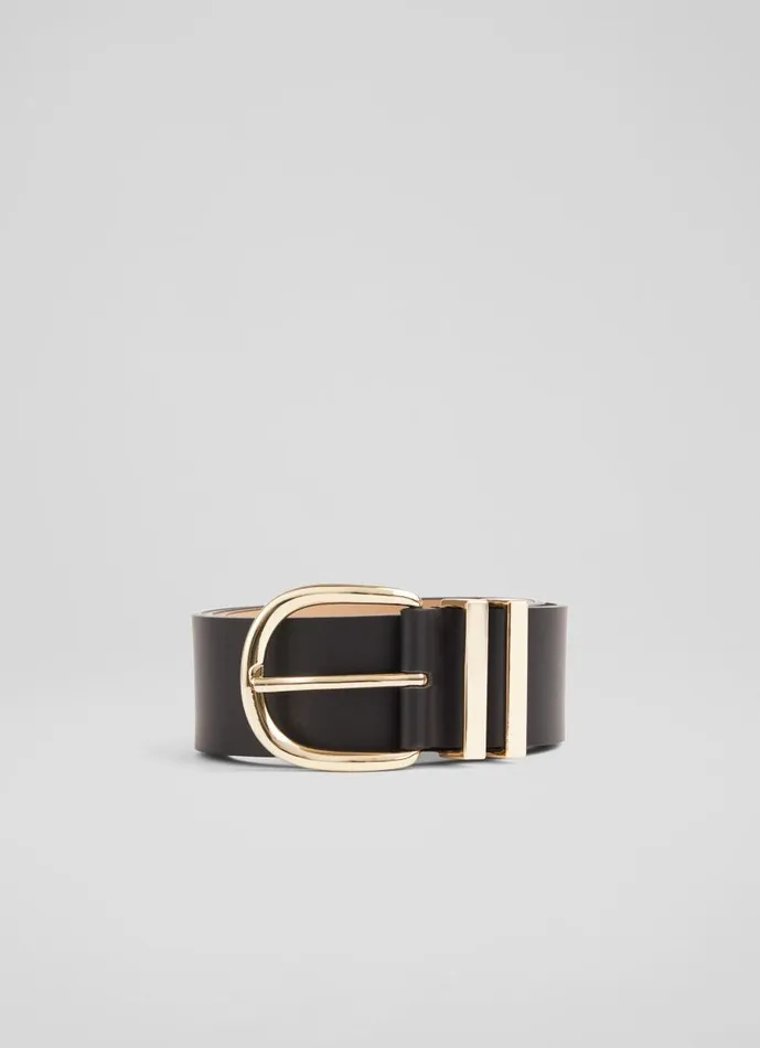 Women Carley Black Leather Metal Loop Belt LKBennett Belts