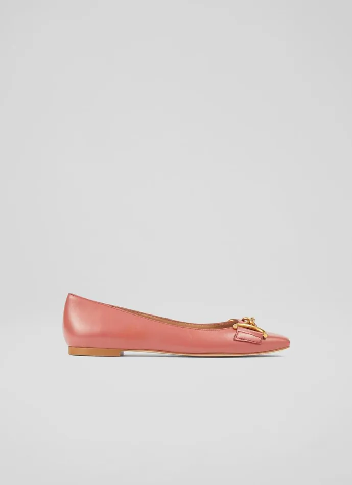 Women Charlotte Pink Leather SnaffleDetail Flats Dark Rose LKBennett Flats