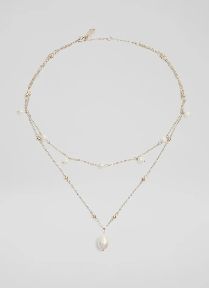 Women Clara Pearl And Gold Double Chain Necklace LKBennett Jewellery
