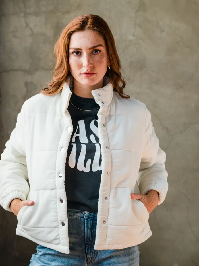 Women Coats and Jackets Able Charla Corduroy Puffer Jacket Almond