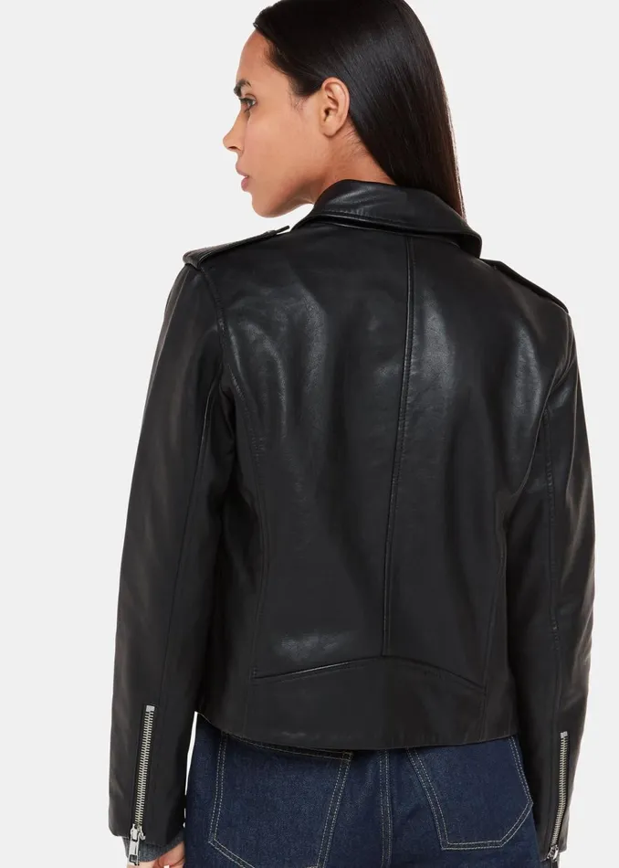 Women Coats and Jackets Whistles Black Agnes Pocket Leather Biker