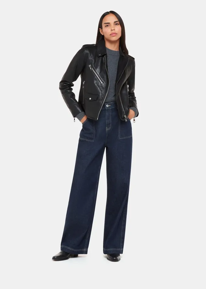 Women Coats and Jackets Whistles Black Agnes Pocket Leather Biker
