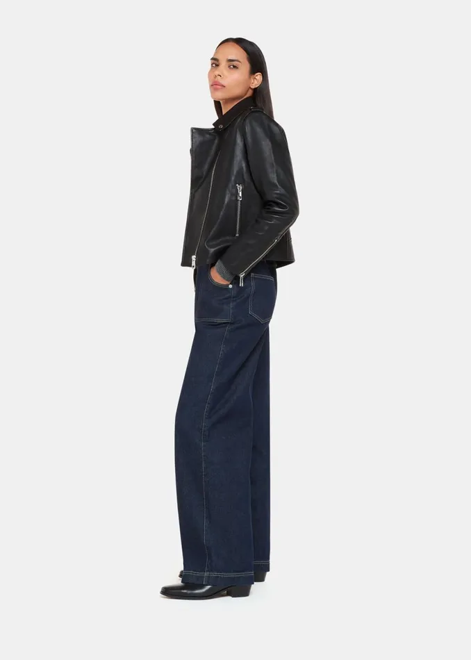 Women Coats and Jackets Whistles Black Agnes Pocket Leather Biker