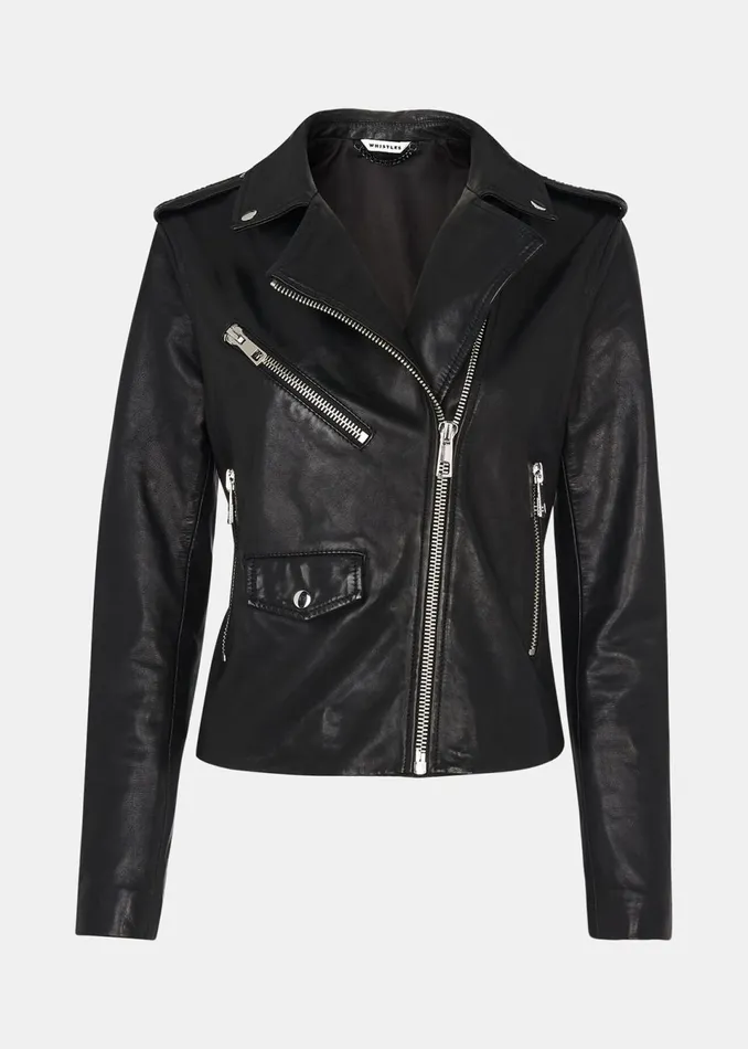 Women Coats and Jackets Whistles Black Agnes Pocket Leather Biker