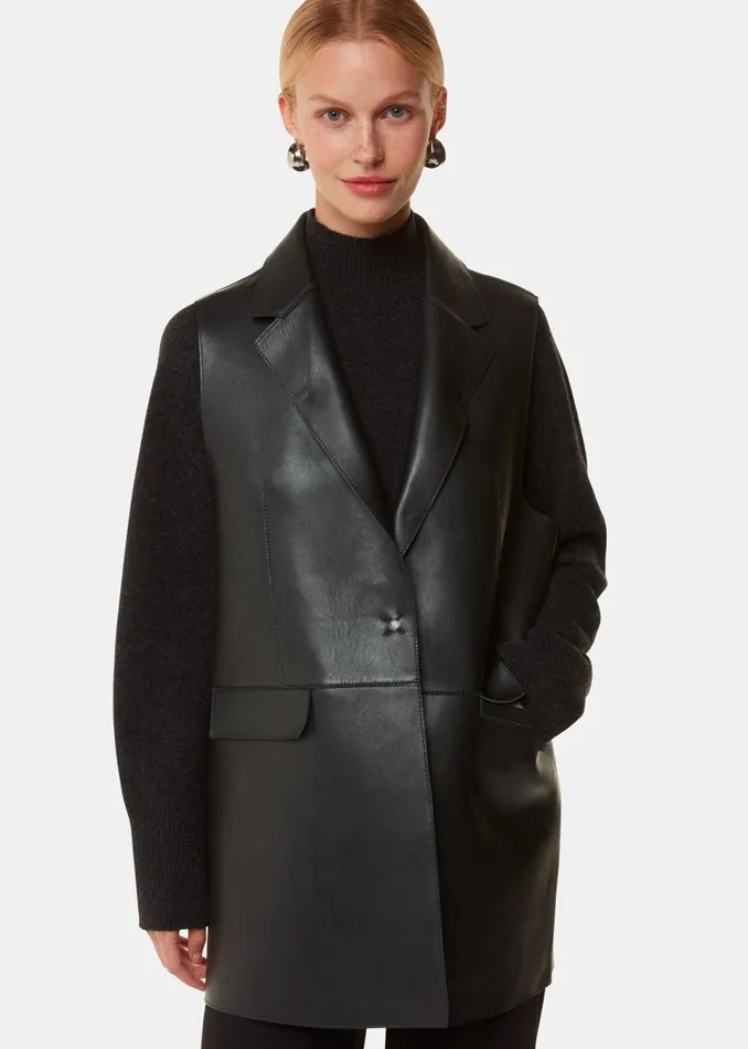 Women Coats and Jackets Whistles Black Edna Clean Bonded Waistcoat
