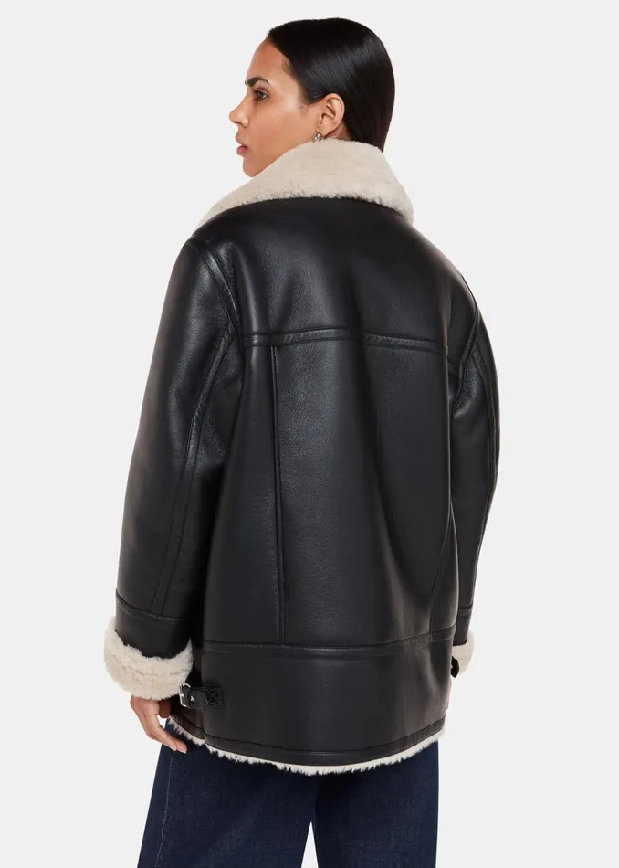 Women Coats and Jackets Whistles Black Faux Fur Aviator