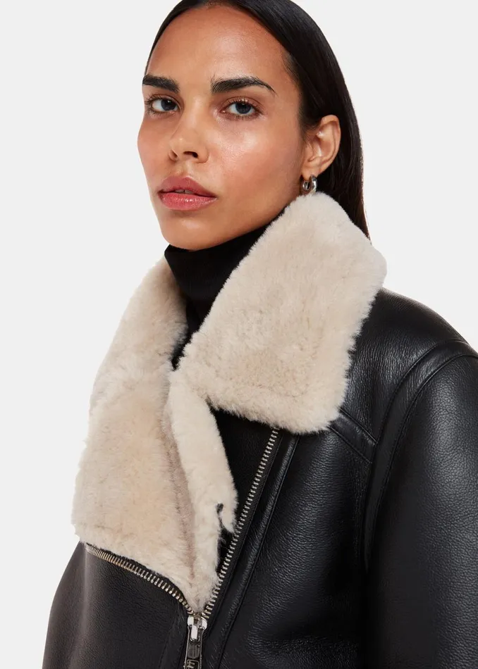 Women Coats and Jackets Whistles Black Faux Fur Aviator