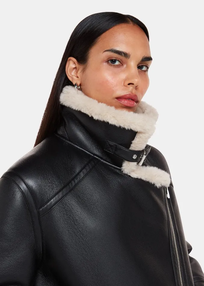 Women Coats and Jackets Whistles Black Faux Fur Aviator
